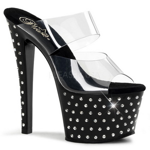 Black 18 cm STARDUST-702 Platform High Heel Mules Rhinestone