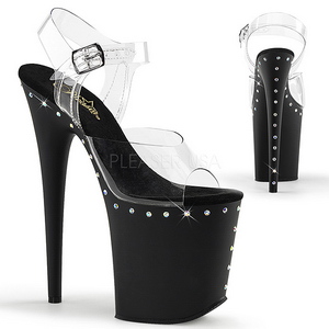 Black 20 cm FLAMINGO-808ABLS High Heeled Sandal Rhinestone Platform