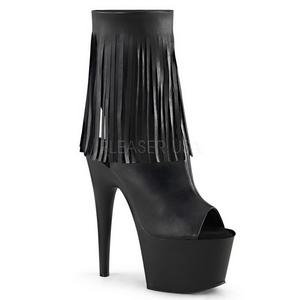 Black Leatherette 18 cm ADORE-1019 womens fringe ankle boots high heels