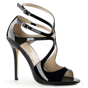 Black Varnish 13 cm AMUSE-15 High Heeled Evening Sandals