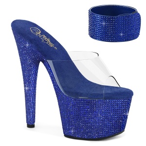 Blau 18 cm 712RS pleaser high heels mit knöchelmanschette strass plateau