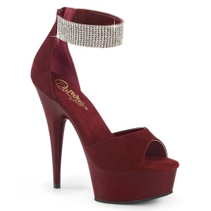 Burgundy 15 cm DELIGHT-625 pleaser high heels with ankle straps