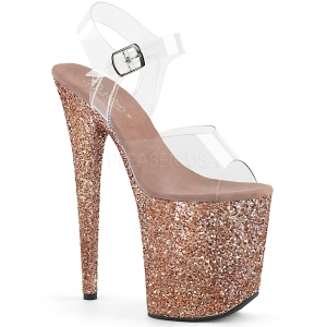 Copper Glitter 20 cm FLAMINGO-808LG Platform High Heeled Sandal Shoes