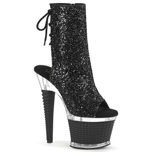 Glitter 18 cm SPECTATOR-1018G exotic platform peeptoe boots schwarz