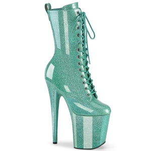 Glitter plateauboots damen 20 cm türkis boots high heels