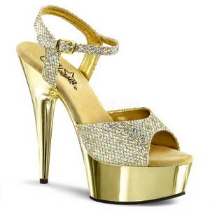 Gold 15 cm Pleaser DELIGHT-609G Chrome Plateau High Heel