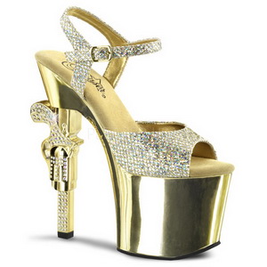 Gold 18 cm Pleaser REVOLVER-709G Chrome Plateau High Heels