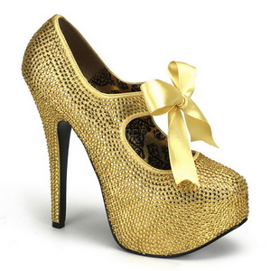 Gold Strass 14,5 cm Burlesque TEEZE-04R Plateau Damen Pumps Schuhe