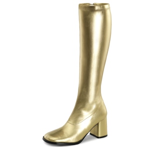 Goldene stiefel blockabsatz 7,5 cm vinylleder - 70er jahre hippie disco kniehohe boots gogo