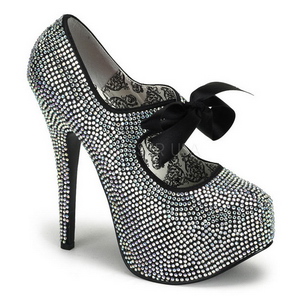 Grau Strass 14,5 cm Burlesque TEEZE-04R Plateau Damen Pumps Schuhe