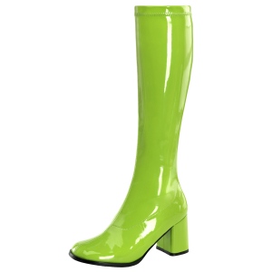 Green boots block heel 7,5 cm - 70s years style hippie disco gogo under kneeboots patent leather