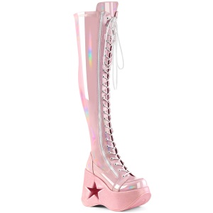 Hologramm 13 cm DYNAMITE-300 Overknee stiefel mit wedge plateau rosa