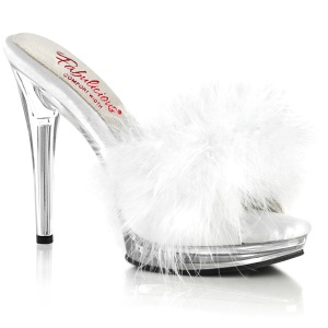 Kunstleder 12,5 cm GLORY-501F-8 Weisse high heels mules mit federn