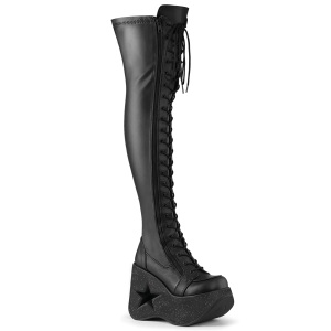 Kunstleder 13 cm DYNAMITE-300-2 Overknee stiefel mit wedge plateau schwarze