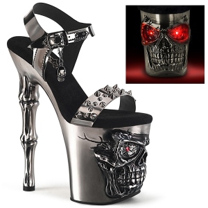 LED Totenkopf plateau 20 cm pleaser high heels - chrome