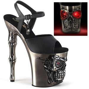 LED Totenkopf plateau 20 cm pleaser high heels chrome - pewter