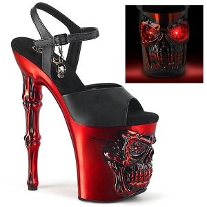 LED Totenkopf plateau 20 cm pleaser high heels chrome - red