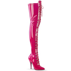 Lackleder 13 cm SEDUCE-3024 Fuchsia overknee stiefel mit schnürung