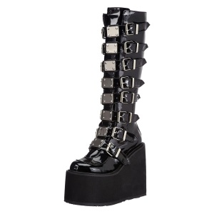 Lackleder 14 cm SWING-815 alternative plateaustiefel mit schnalle schwarze