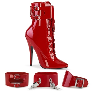 Lackleder 15 cm DOMINA-1023 Rote high heels stiefeletten