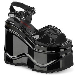 Lackleder 15 cm DemoniaCult WAVE-09 lolita plateau wedge sandaletten