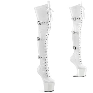 Lackleder 20 cm CRAZE-3028 Heelless overknee damenstiefel pony heels weisse