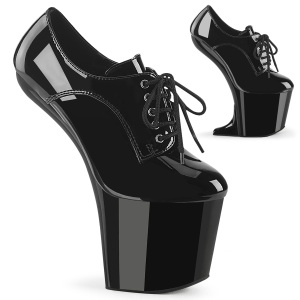 Lackleder 20 cm CRAZE-860 Heelless booties pony heels schwarze