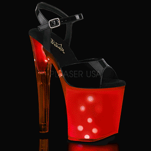 Lackleder 20 cm DISCOLITE-809 stripper sandaletten mit LED licht