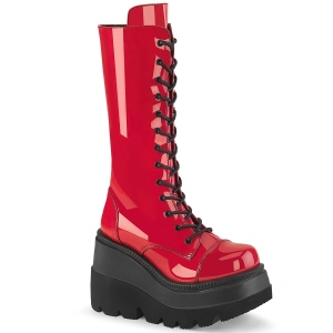 Lackleder plateaustiefel 11,5 cm SHAKER-72 gothic schnürstiefel damen rot