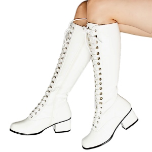 Lackleder schnürstiefel 5 cm - 70er jahre hippie disco weiße lackstiefel gogo