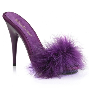 Lila 13 cm POISE-501F Mules Schuhe mit Marabou Federn - Plüsch