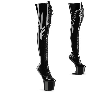 Patent 20 cm CRAZE-3023 Heelless platform overknee boots pony heels black
