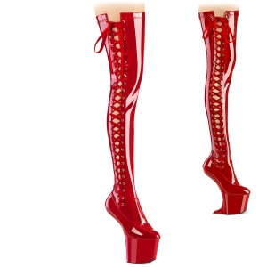 Patent 20 cm CRAZE-3050 Heelless platform overknee boots pony heels red