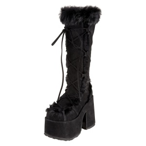 Pelz schwarze blockabsatz 13 cm CAMEL-311 chunky plateaustiefel