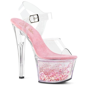 Pink 18 cm SKY-308WHG glitter plateau high heels