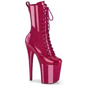 Pink glitter 20 cm high heels ankle boots platform