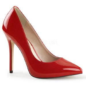 Red Varnished 13 cm AMUSE-20 pointed toe stiletto pumps