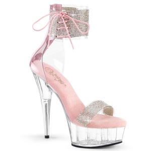 Rosa 15 cm DELIGHT-627RS transparente plateau high heels mit knöchelriemen