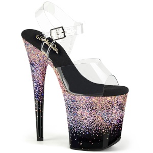 Rosa 20 cm FLAMINGO glitter plateau high heels sandaletten