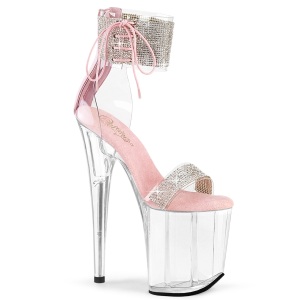 Rose 20 cm FLAMINGO-827RS transparent platform high heels with ankle straps