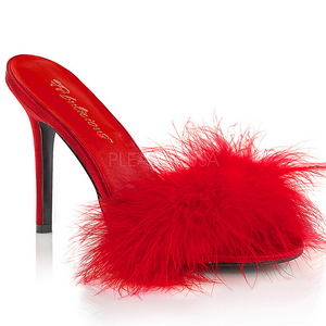 Rot 10 cm CLASSIQUE-01F damen pantoletten mit marabou federn