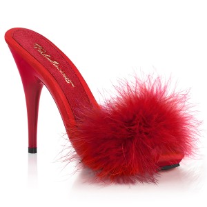 Rot 13 cm POISE-501F Mules Schuhe mit Marabou Federn - Plüsch