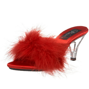 Rot 8 cm BELLE-301F Mules Schuhe mit Marabou Federn - Plüsch