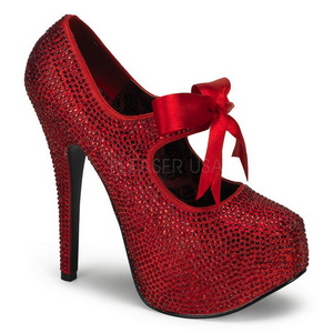 Rot Strass 14,5 cm Burlesque TEEZE-04R Plateau Damen Pumps Schuhe