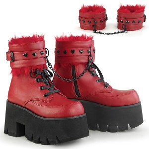 Rot Vegan 9 cm ASHES-57 lolita plateau stiefeletten mit blockabsatz