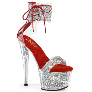 Rote 18 cm SKY-327RSI pleaser high heels mit strass knöchelmanschette