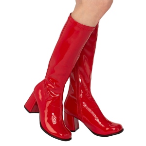 Rote lackstiefel blockabsatz 7,5 cm - 70er jahre hippie disco kniehohe boots gogo