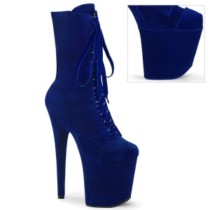 Samt 20 cm FLAMINGO-1045VEL blaue high heels stiefeletten + zehenschutz