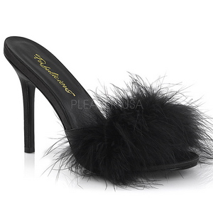 Schwarz 10 cm CLASSIQUE-01F damen pantoletten mit marabou federn