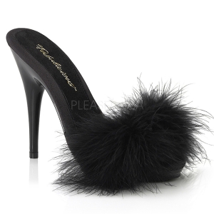 Schwarz 13 cm POISE-501F Mules Schuhe mit Marabou Federn - Plüsch